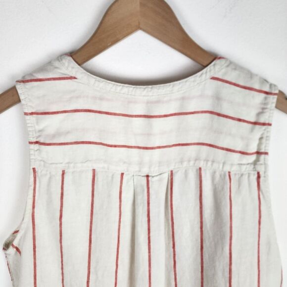 C&C California Top White Linen Red Stripes Sleeveless Button Up Shirt Blouse L - Picture 12 of 14